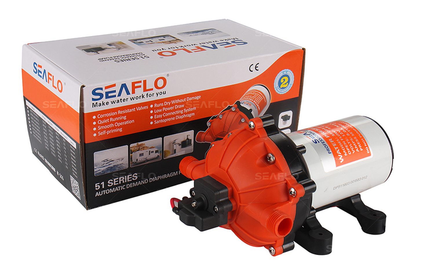 60PSI 5.5GPM 12v SEAFLO 52-Series Water Pressure Diaphragm Pump